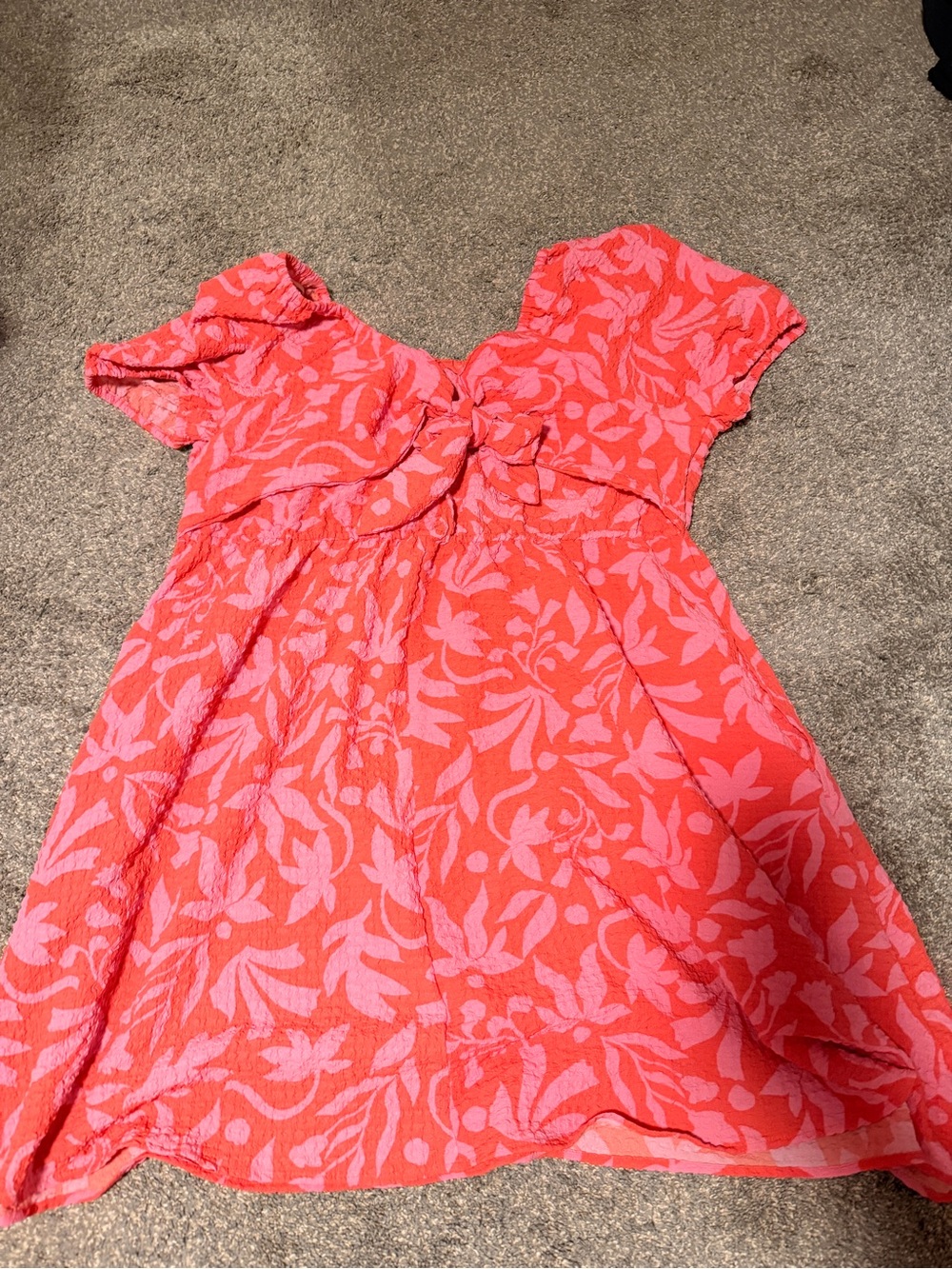 Coral Pink Floral Tie-Front Dress